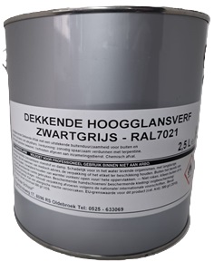 Dekkende hoogglanslak zwart grijs ral 7021 2,5 liter